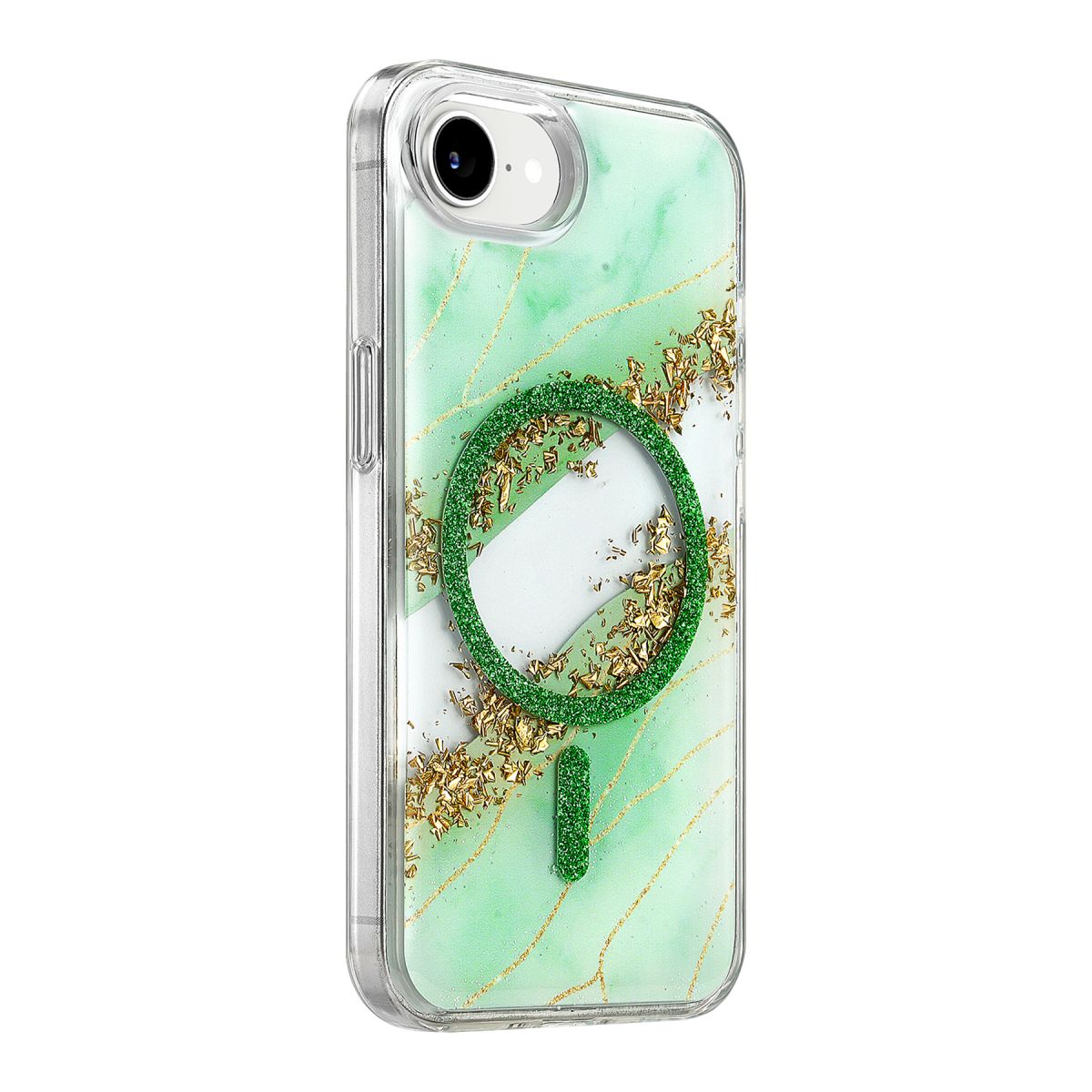 Onegif Apple iPhone 17E Lotus Simli Magsafe Kapak - Yeşil