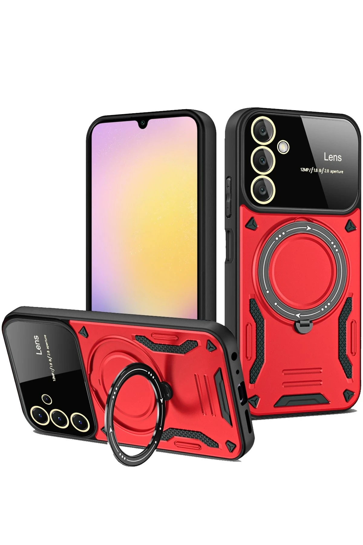 Newface Samsung Galaxy S23 FE Kılıf Joy Lens Standlı Kapak - Kırmızı