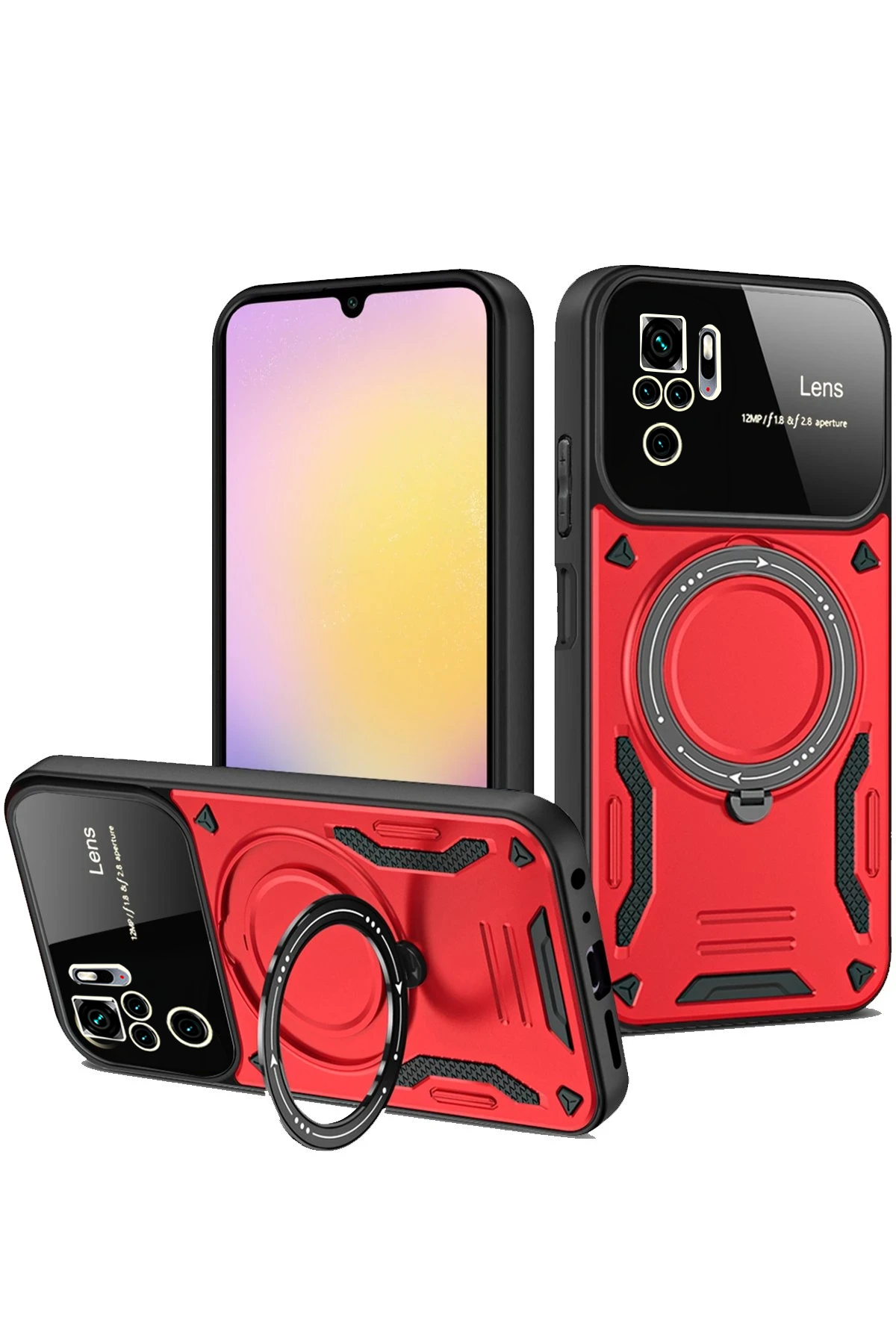 Newface Xiaomi Redmi Note 10S Kılıf Joy Lens Standlı Kapak - Kırmızı