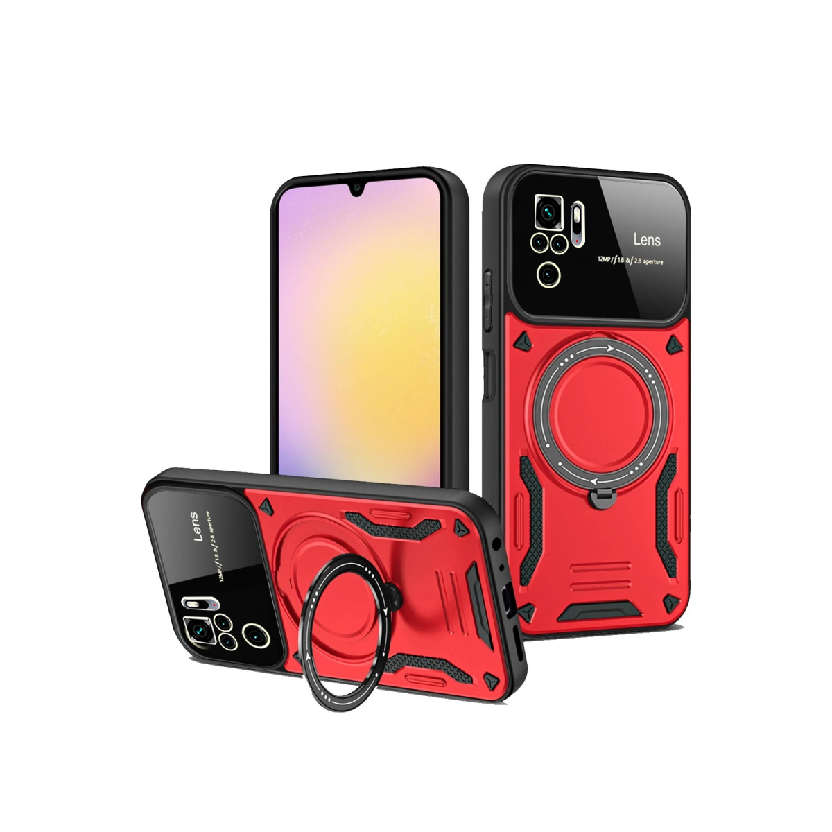 Newface Xiaomi Redmi Note 10S Kılıf Joy Lens Standlı Kapak - Kırmızı — görsel 3