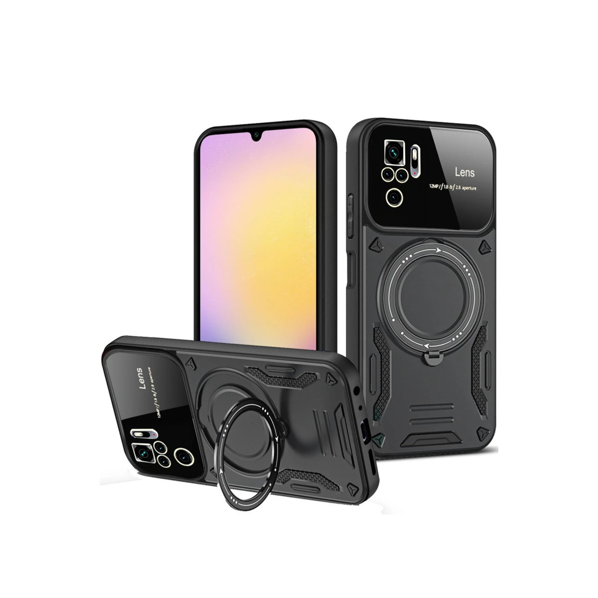 Newface Xiaomi Redmi Note 10S Kılıf Joy Lens Standlı Kapak - Siyah
