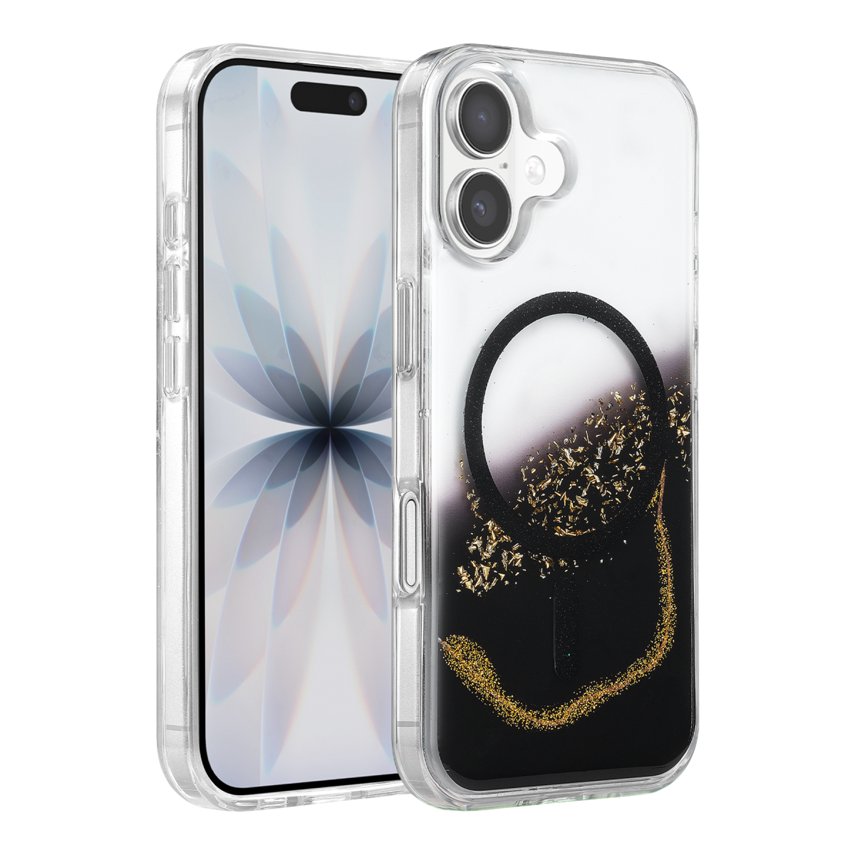 Onegif Apple iPhone 16 Lotus Simli Magsafe Kapak - Siyah