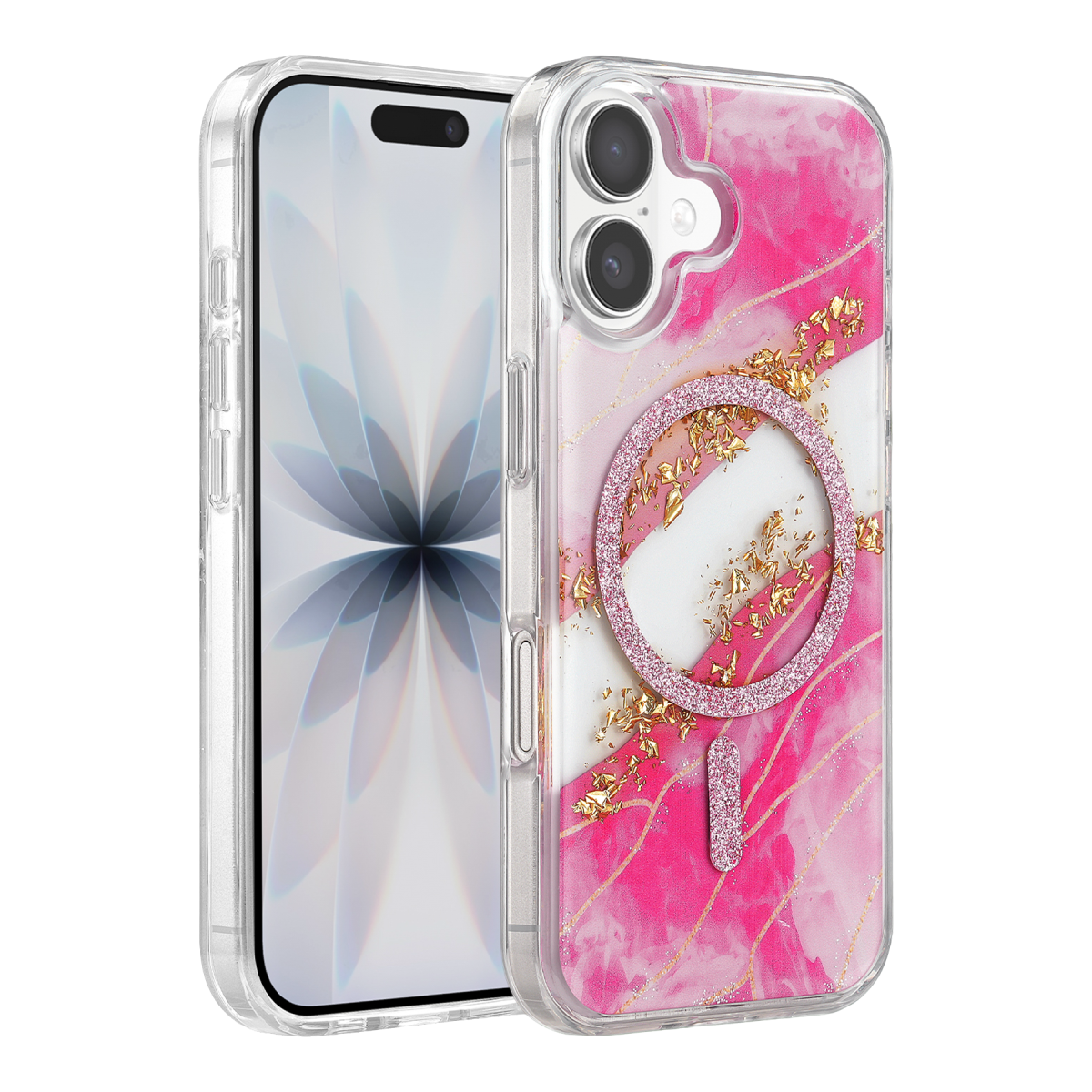 Onegif Apple iPhone 17 Lotus Simli Magsafe Kapak - Pembe