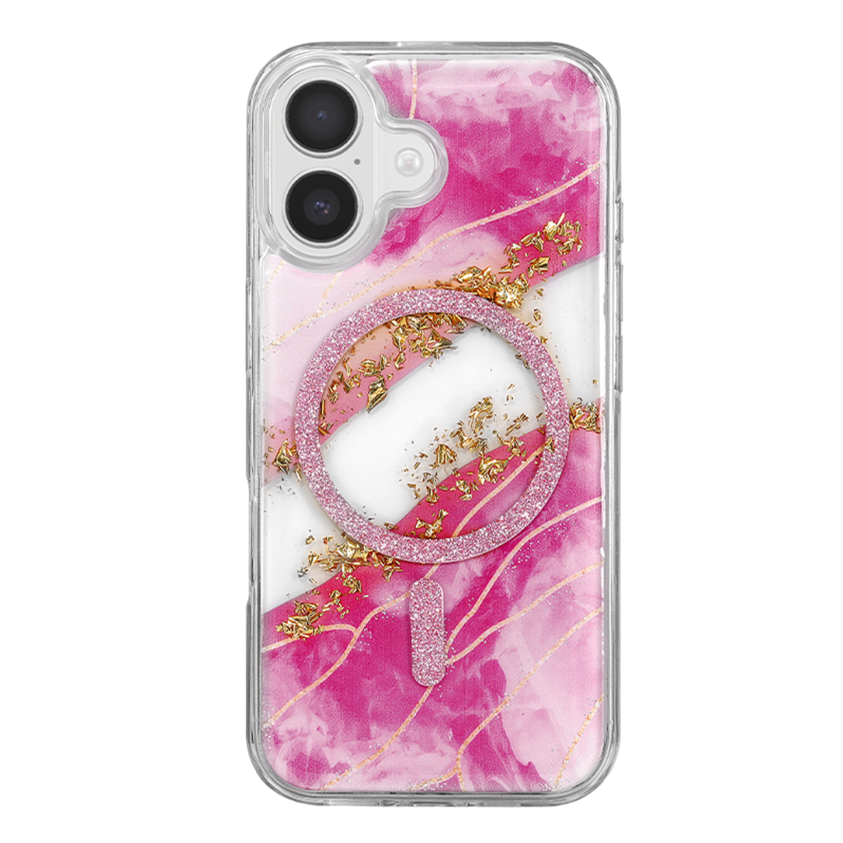 Onegif Apple iPhone 17 Lotus Simli Magsafe Kapak - Pembe