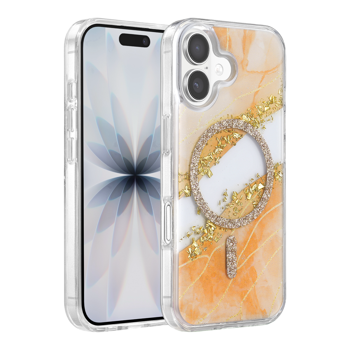 Onegif Apple iPhone 17 Lotus Simli Magsafe Kapak - Turuncu