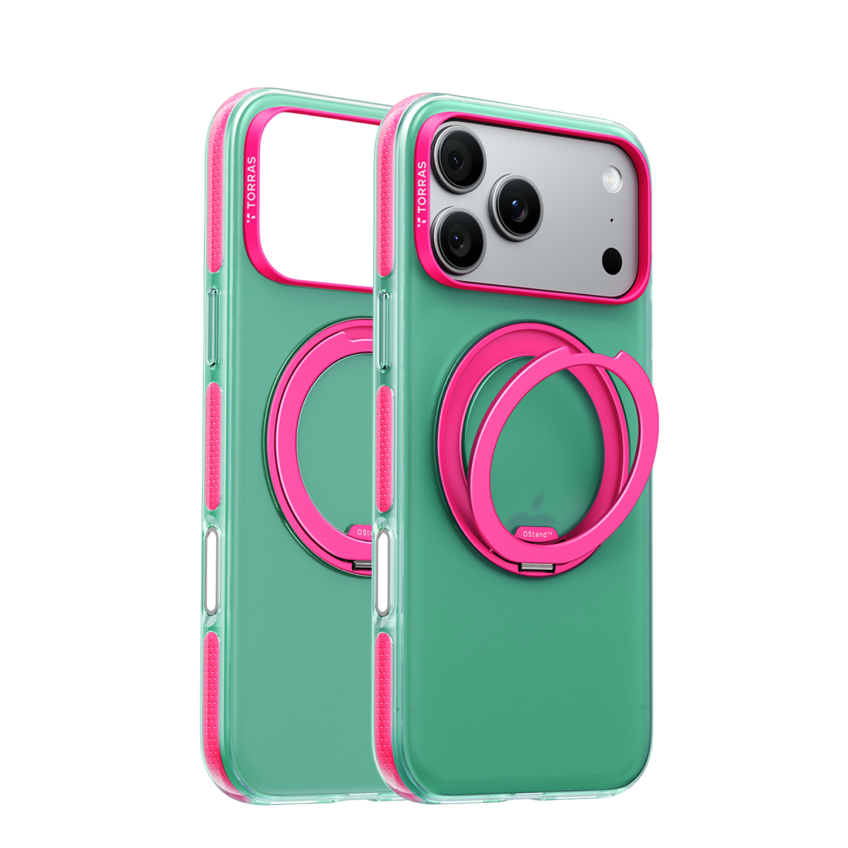 Torras Apple iPhone 18 Pro Ostand O3 Hue Standlı Magsafe Kapak - Yeşil-Pembe