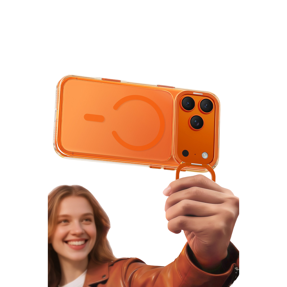 Keephone Apple iPhone 18 Pro Magicam Standlı Magsafe Kapak - Turuncu