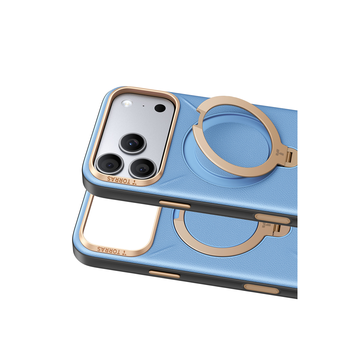 Torras Apple iPhone 18 Pro O Stand Spin VegSkin Serisi Magsafe Kılıf - Açık Mavi