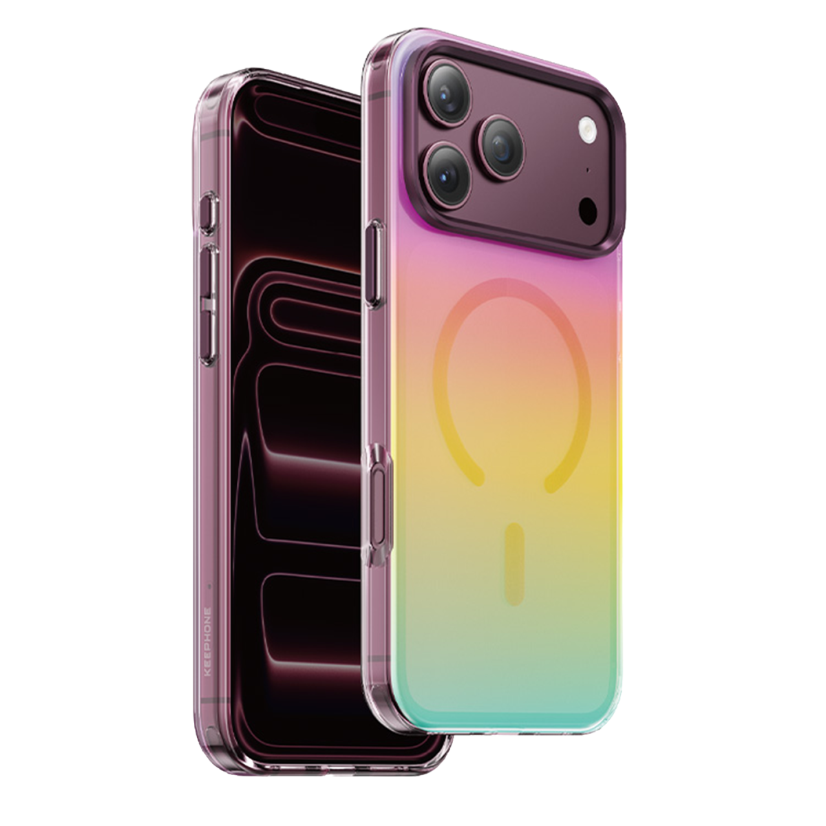 Keephone Apple iPhone 18 Pro Max Rainbow Magsafe Kapak - Bordo