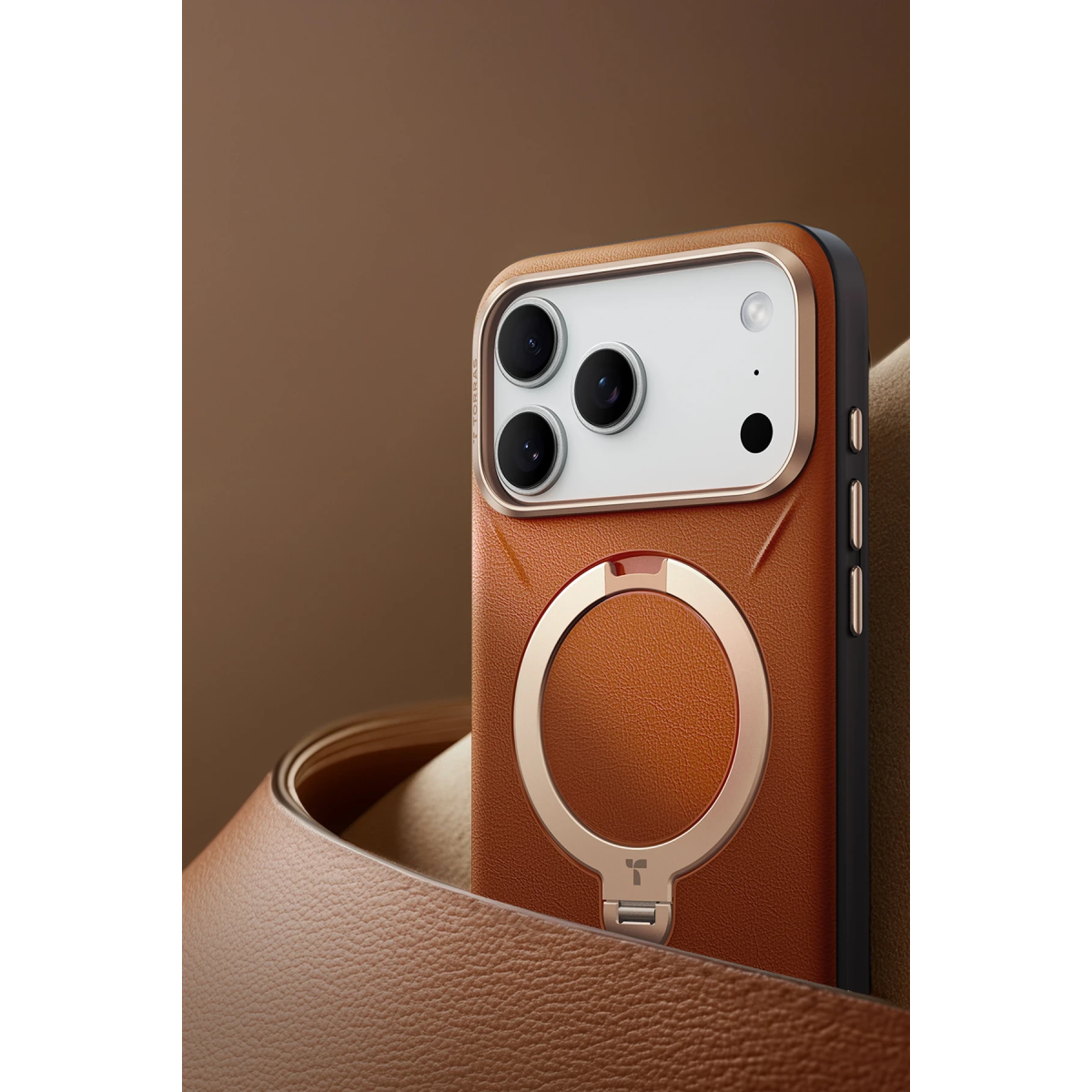 Torras Apple iPhone 18 Pro Max O Stand Spin VegSkin Serisi Magsafe Kılıf - Kahverengi