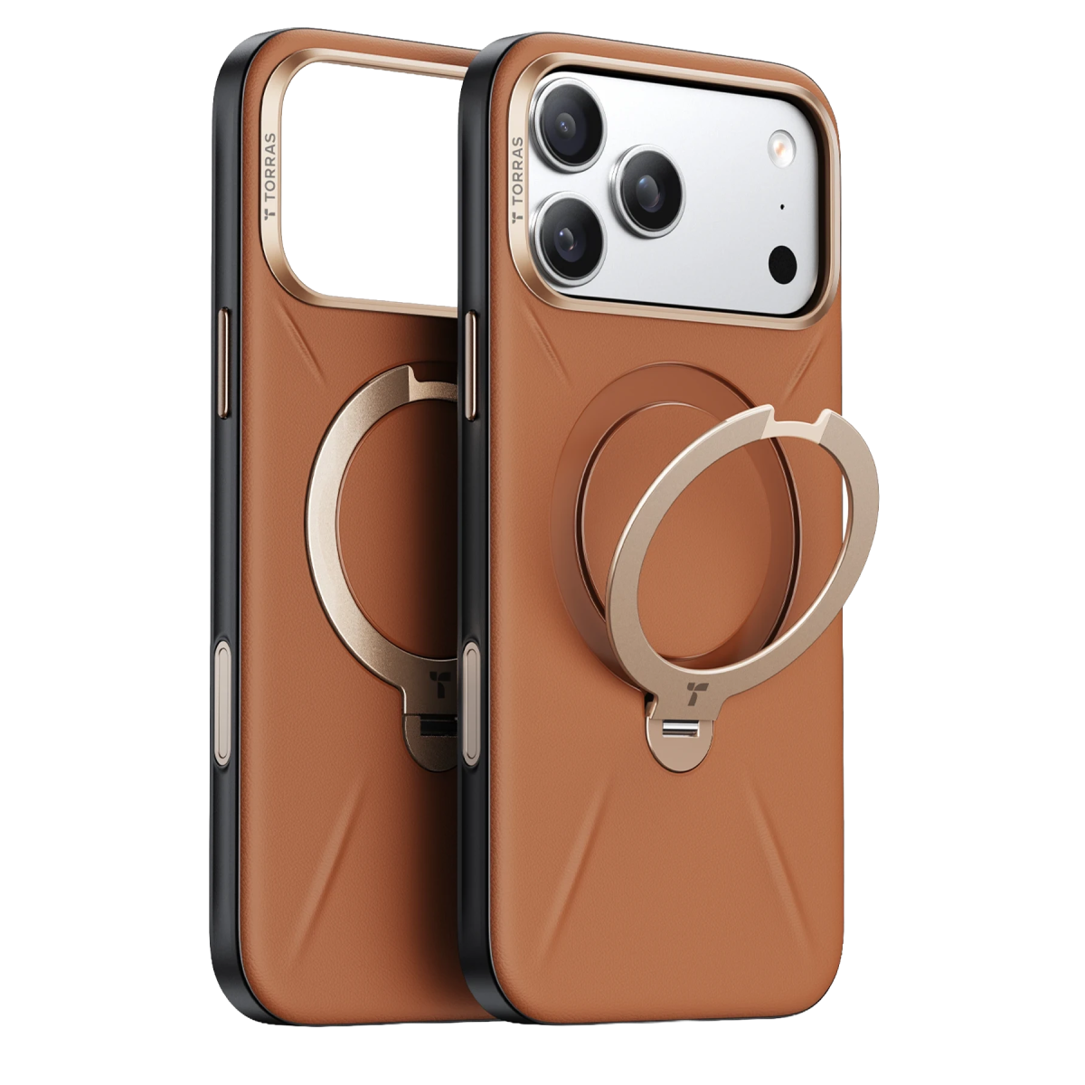 Torras Apple iPhone 18 Pro O Stand Spin VegSkin Serisi Magsafe Kılıf - Kahverengi