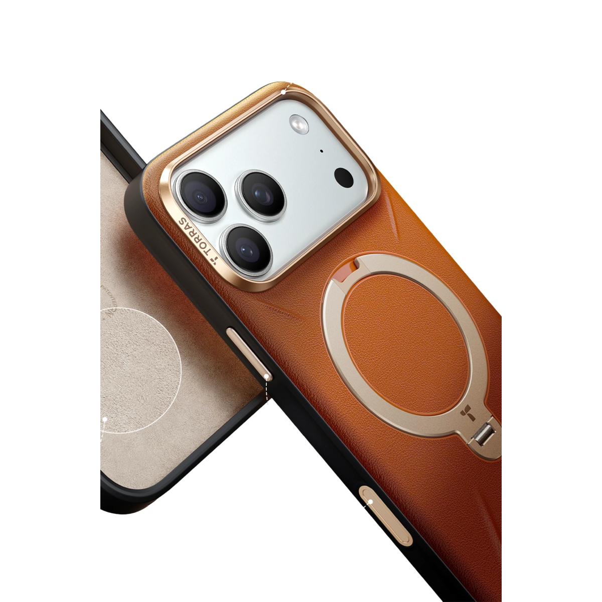 Torras Apple iPhone 18 Pro O Stand Spin VegSkin Serisi Magsafe Kılıf - Kahverengi