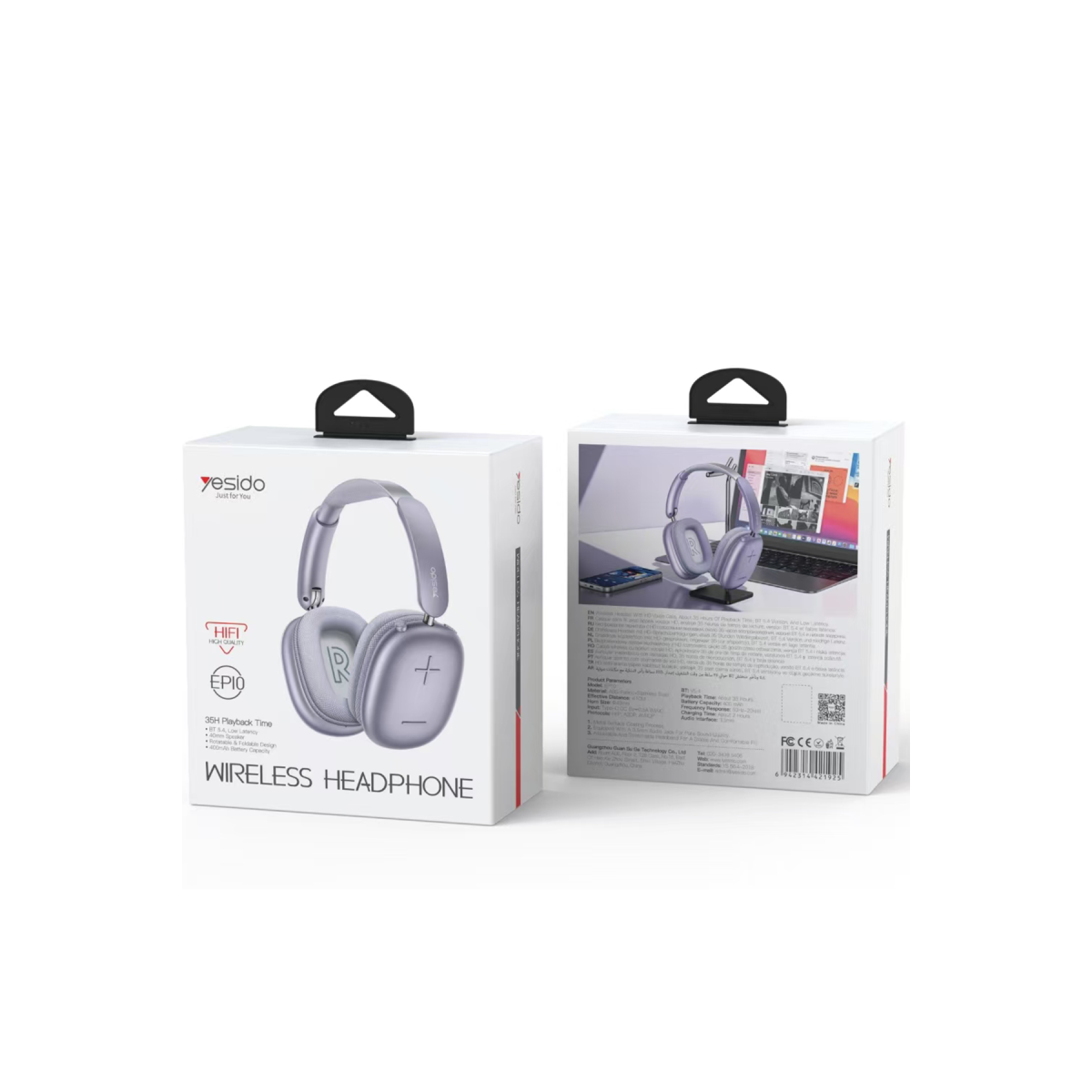 Yesido EP10 BT 5.4 USB-C Şarj Destekli Kafaüstü Bluetooth Kulaklık – Mor