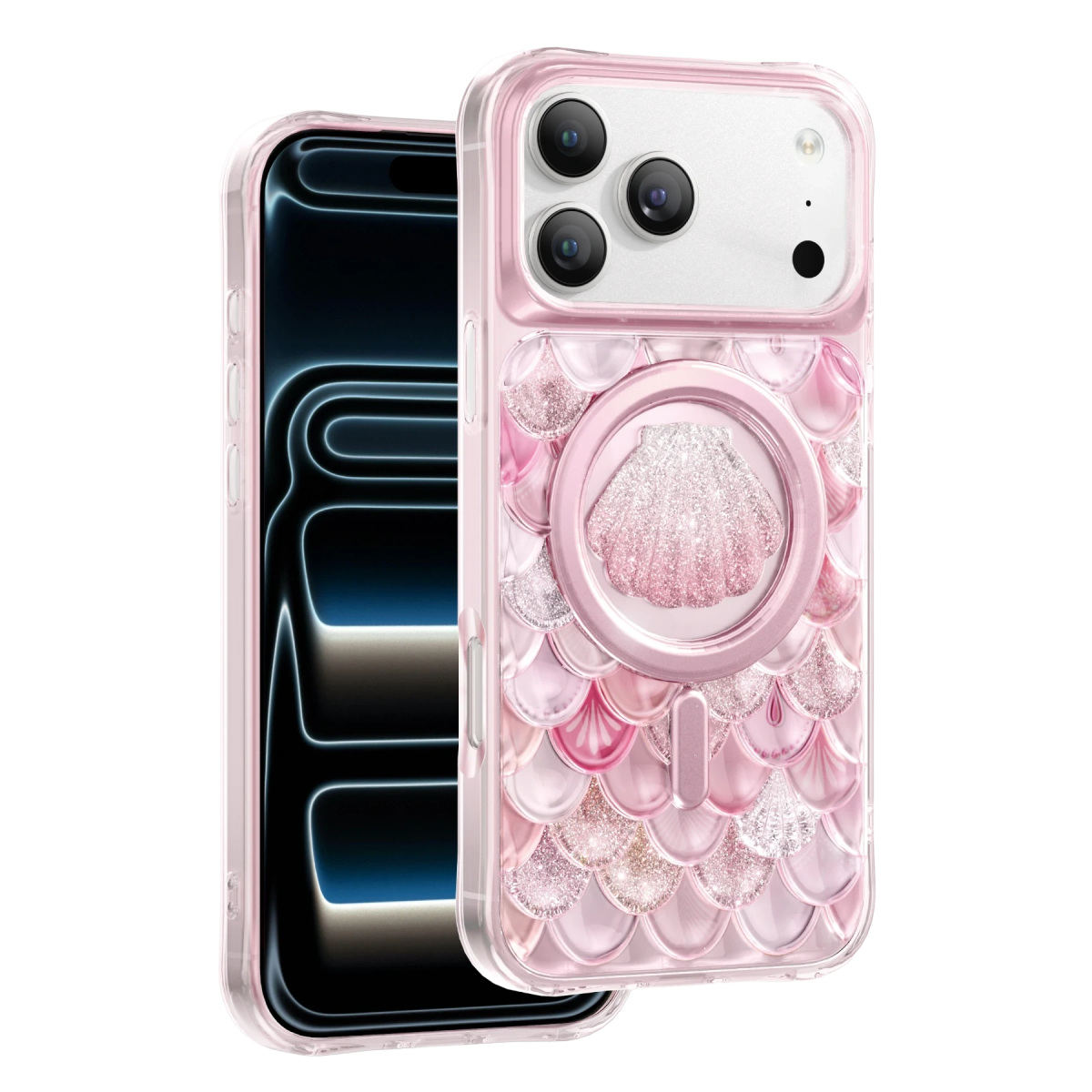 Keephone Apple iPhone 18 Pro Max Iceland Simli Magsafe Kapak - Pembe