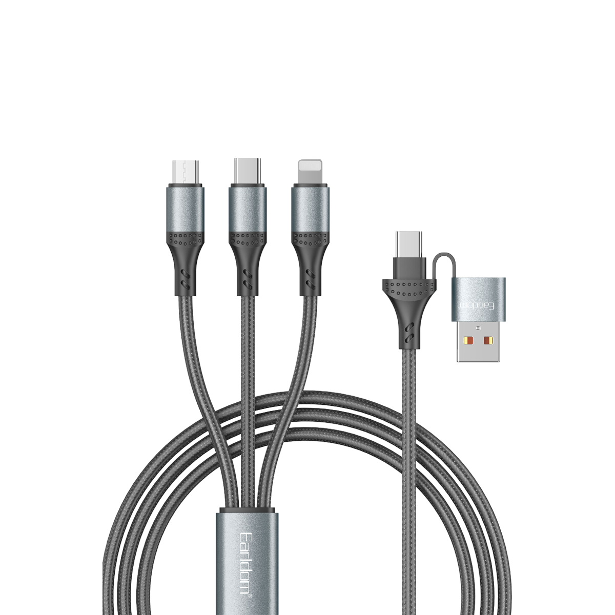 Earldom EC-IMC032 1.2M 120W 5in1 USB Type-C to Type-C  Micro Lightning Örgülü Hızlı Şarj Kablosu - Siyah
