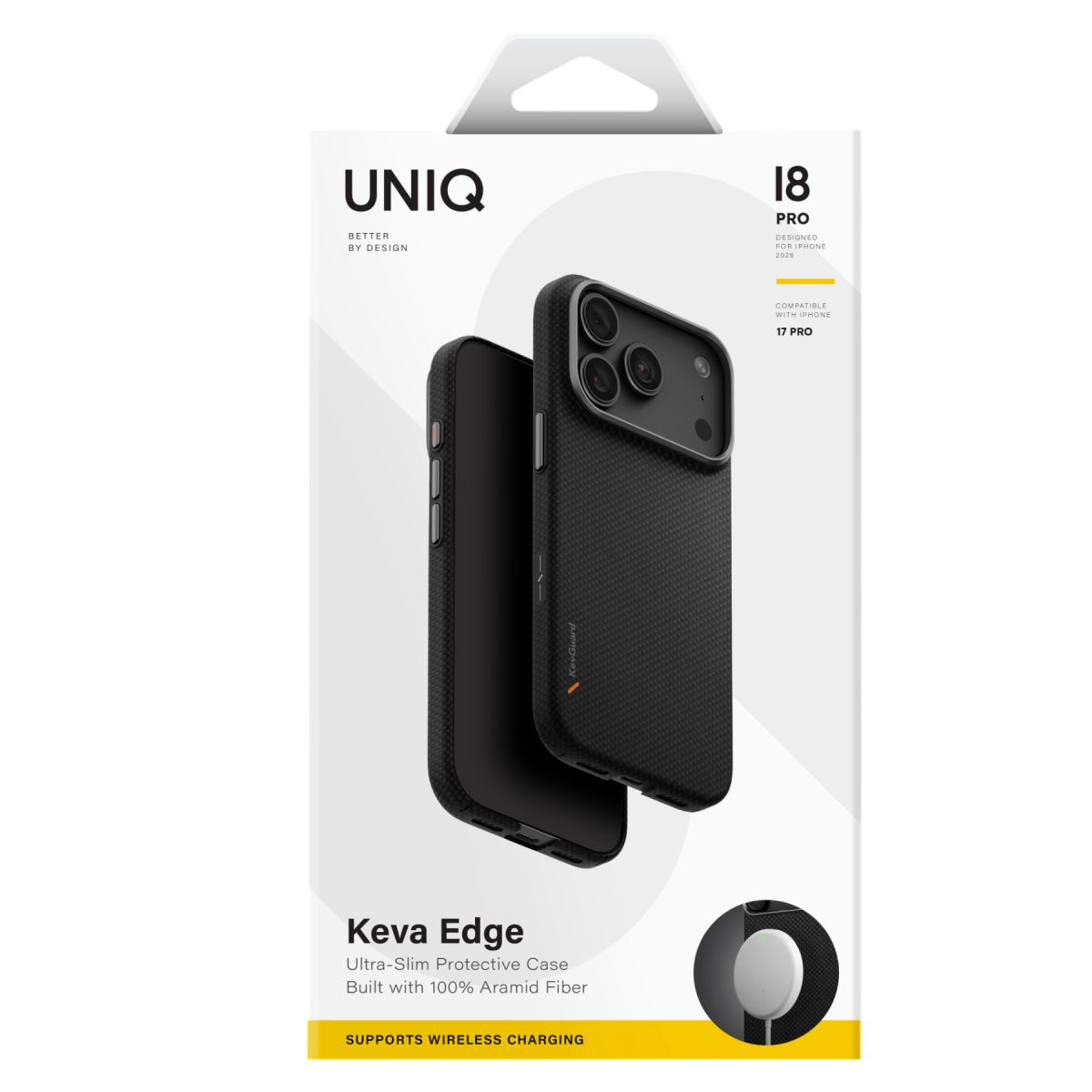 Uniq Apple iPhone 18 Pro Keva Edge Slim Aramid Magsafe Kapak - Siyah
