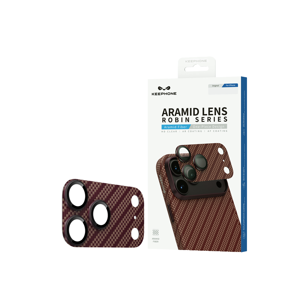 Keephone Apple iPhone 18 Pro Max Kevlar Robin Kamera Lens Koruyucu - Bordo