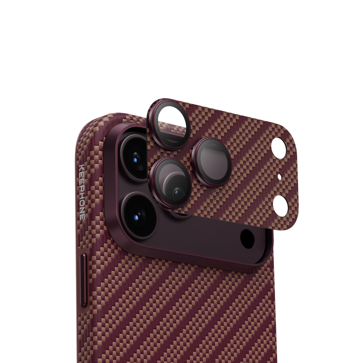 Keephone Apple iPhone 18 Pro Max Kevlar Robin Kamera Lens Koruyucu - Bordo