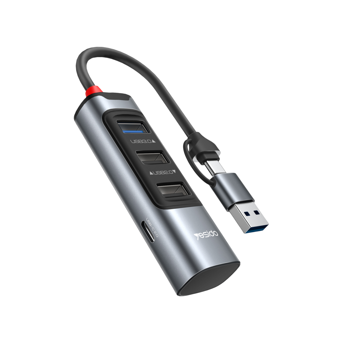Yesido HB19 4in2 USB Ve Type-C Girişli USB 3.0 Hub Dönüştürücü - Gri