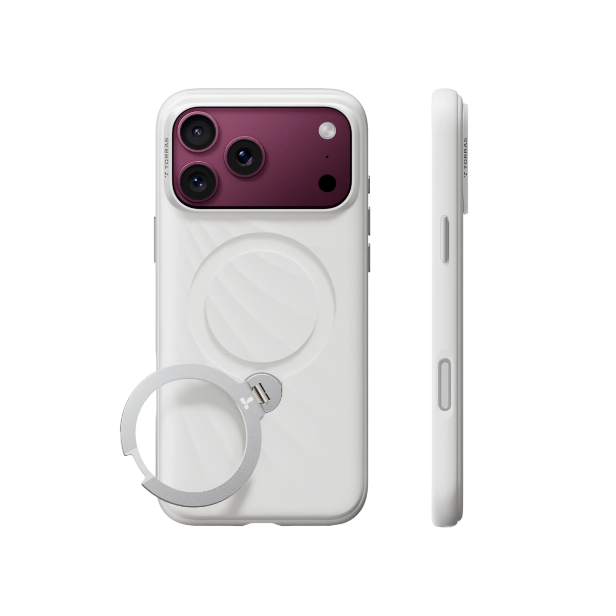Torras Apple iPhone 18 Pro Max Ostand Q3 Silicone Wind Standlı Magsafe Kapak - Beyaz