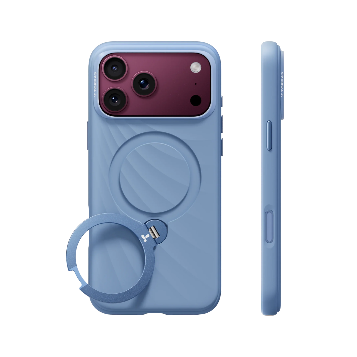 Torras Apple iPhone 18 Pro Max Ostand Q3 Silicone Wind Standlı Magsafe Kapak - Mavi