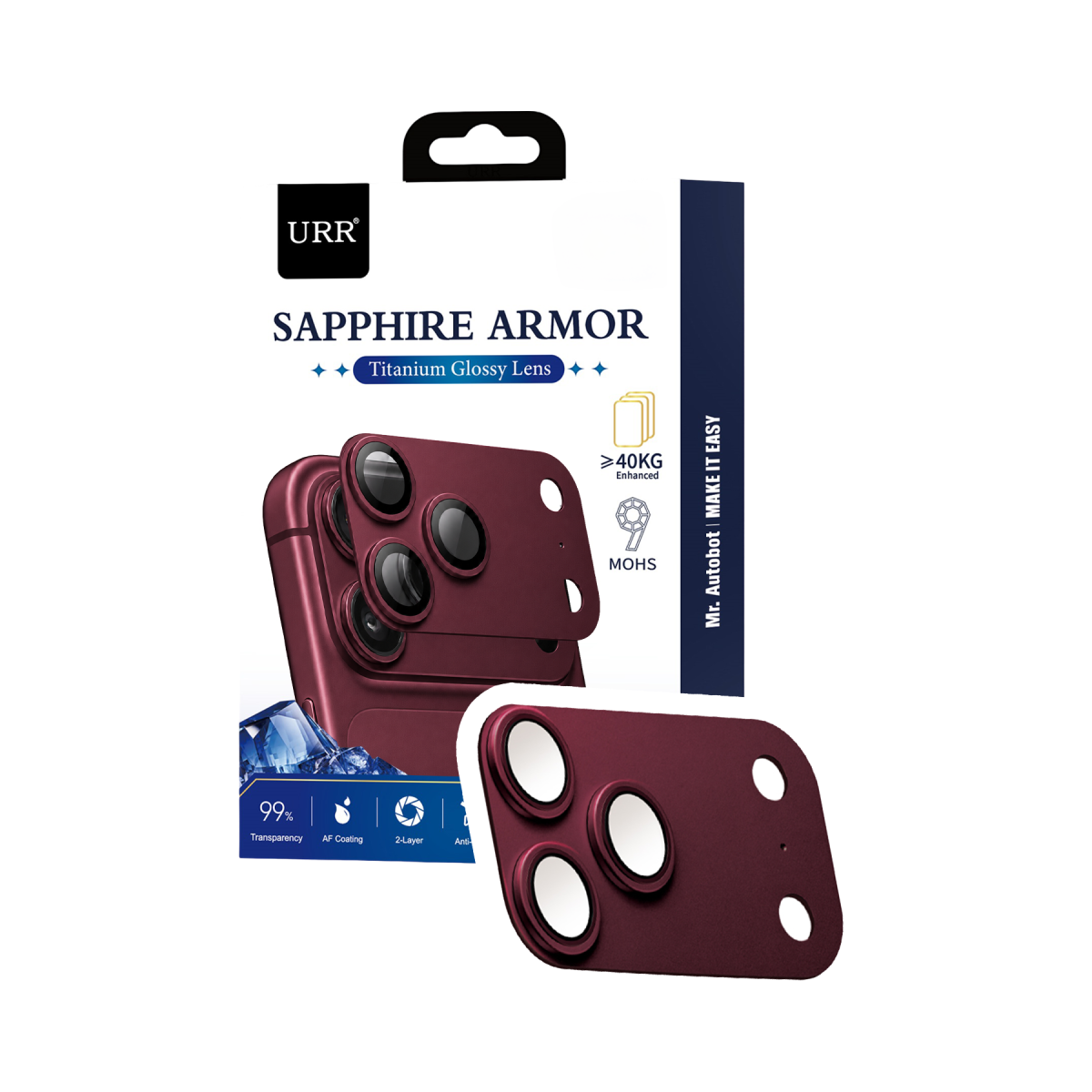 URR Apple iPhone 18 Pro Max Sapphire Armor Kamera Lens Koruyucu - Bordo