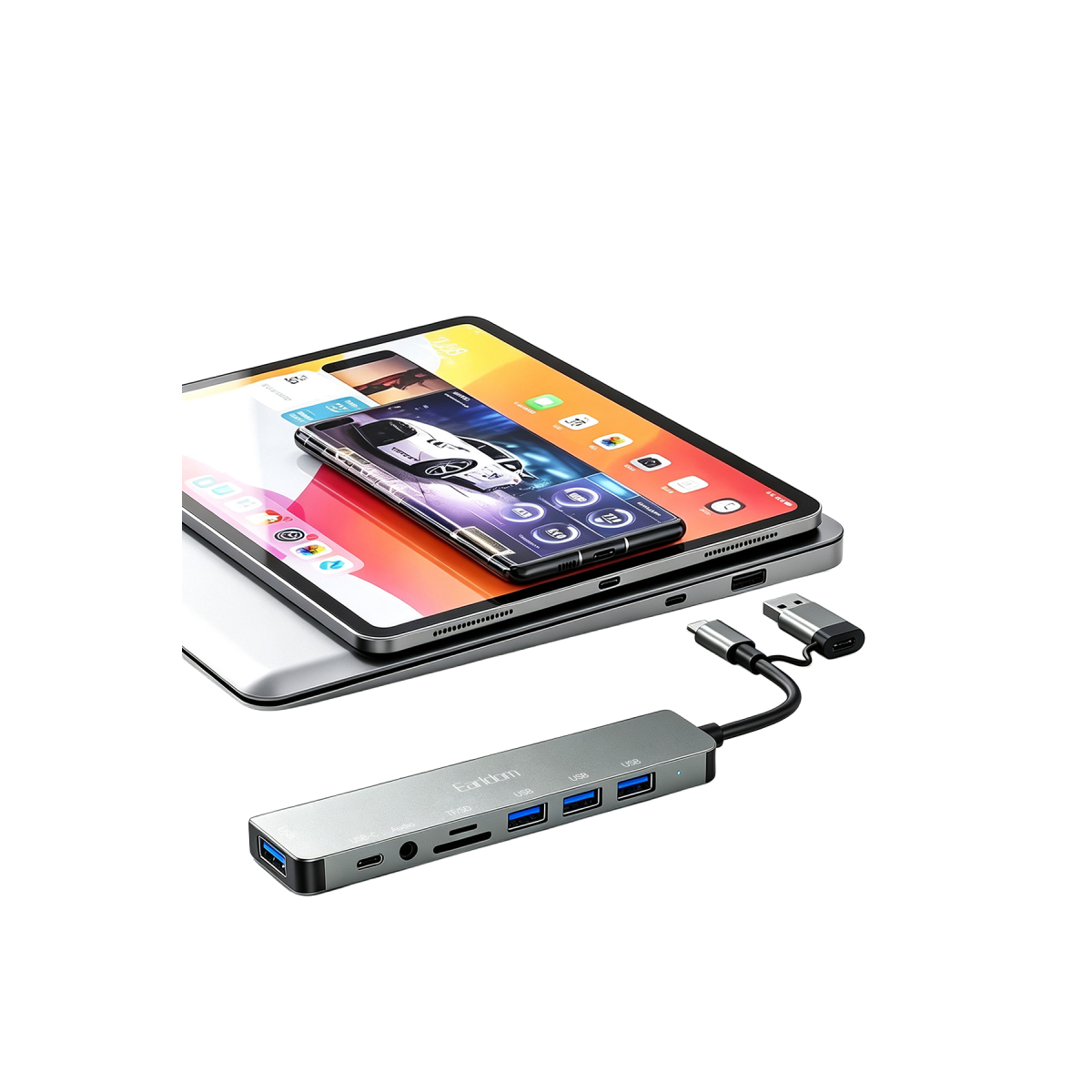 Earldom ET-W43 8in1 USB-C Hub Dönüştürücü - Gri