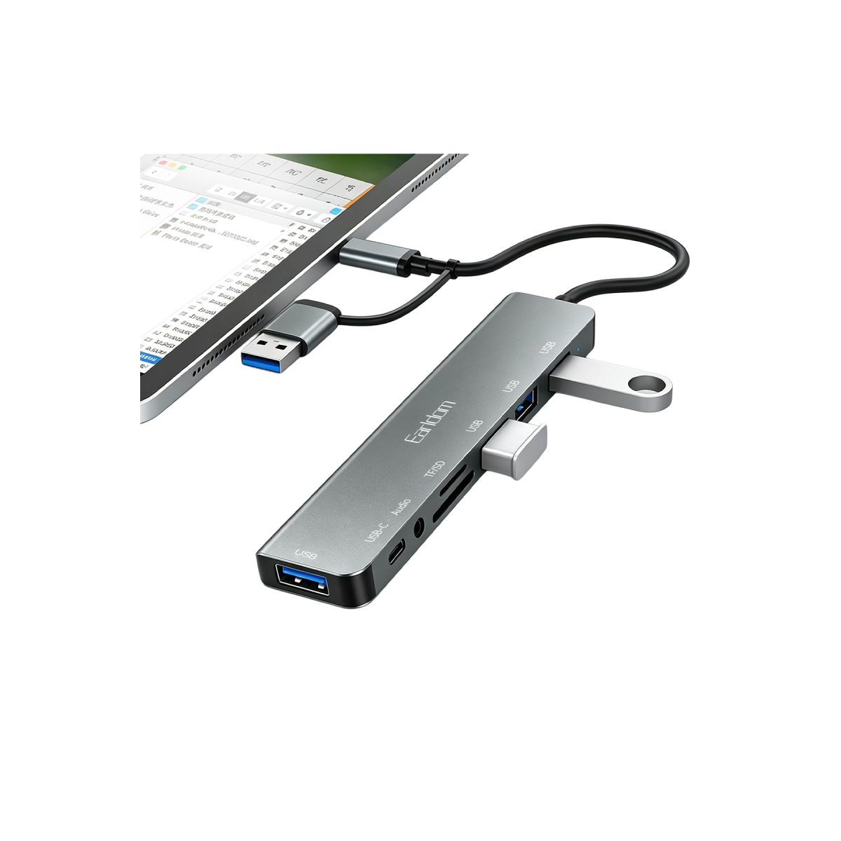 Earldom ET-W43 8in1 USB-C Hub Dönüştürücü - Gri