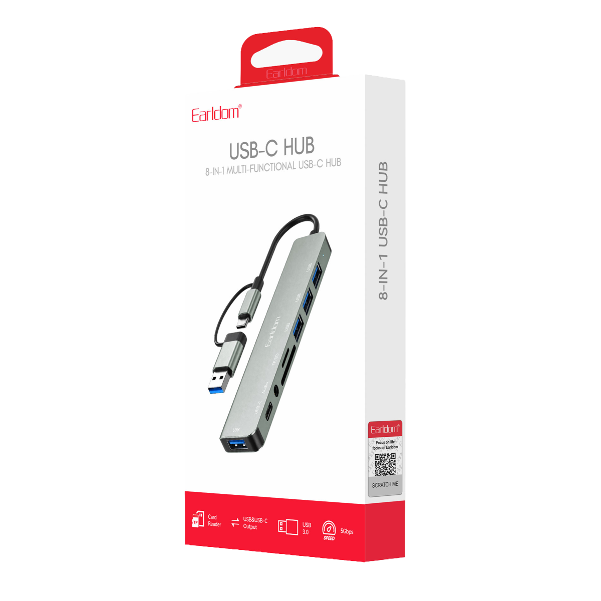 Earldom ET-W43 8in1 USB-C Hub Dönüştürücü - Gri