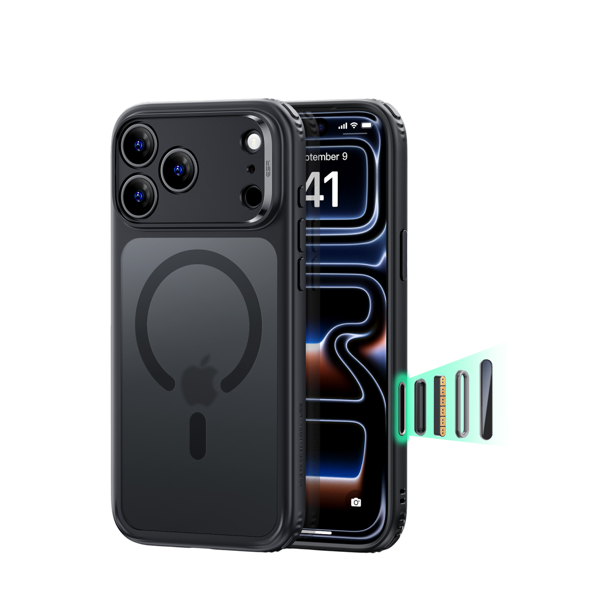 ESR Apple iPhone 18 Pro/17 Pro Classic Hybrid Magsafe Kapak - Buzlu Siyah