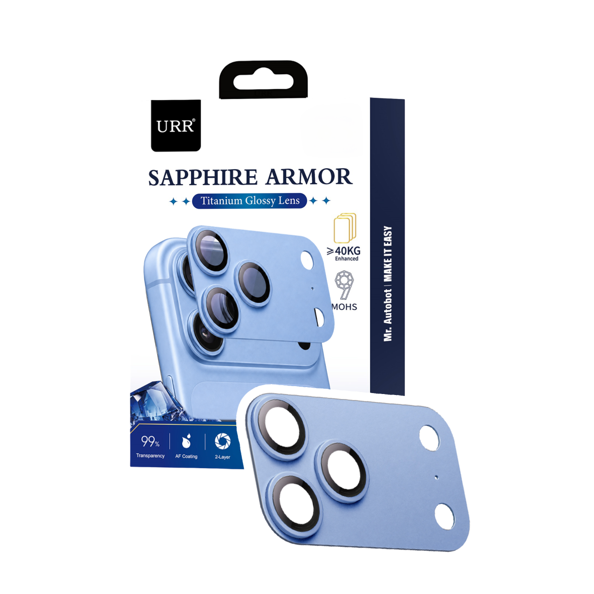 URR Apple iPhone 18 Pro Sapphire Armor Kamera Lens Koruyucu - Mavi