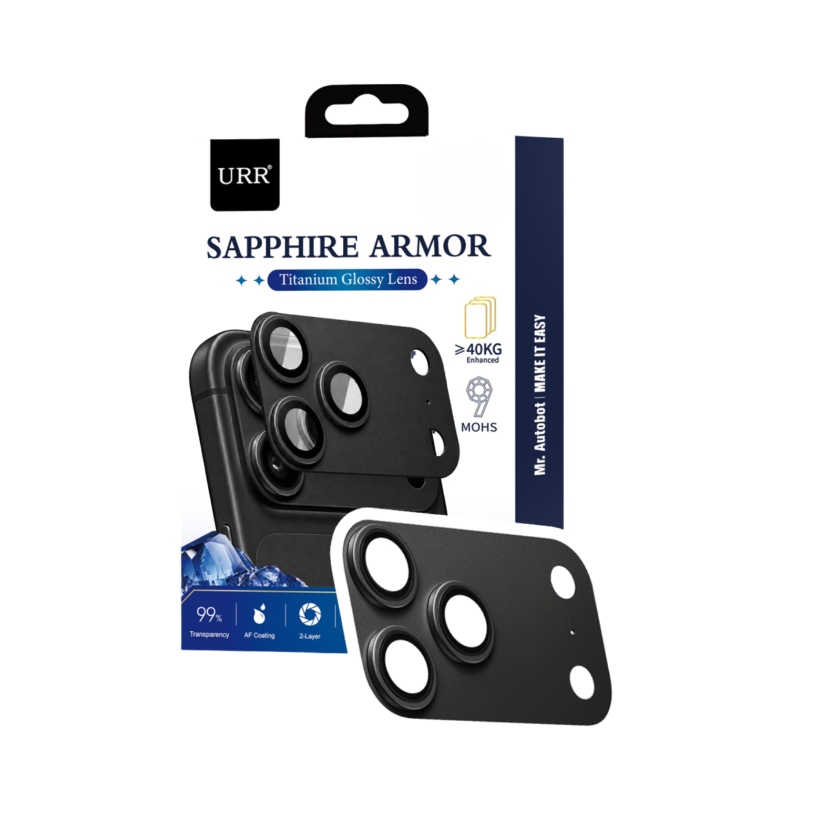 URR Apple iPhone 18 Pro Sapphire Armor Kamera Lens Koruyucu - Siyah