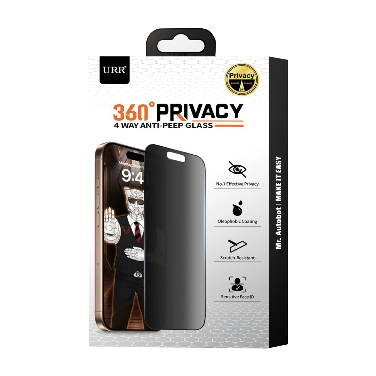 URR Apple iPhone 18 Pro 4 Way Anti Spy 360 Privacy Cam Ekran Koruyucu - Siyah
