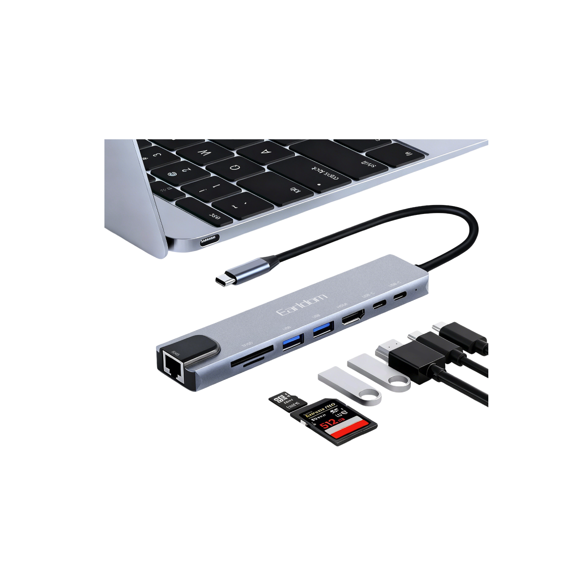 Earldom ET-W41 8in1 USB-C Hub Dönüştürücü - Gri