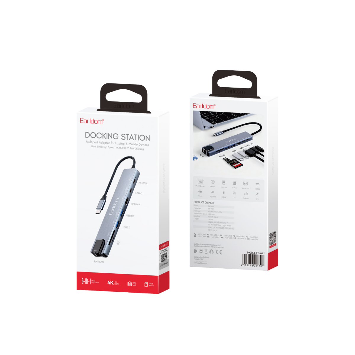 Earldom ET-W41 8in1 USB-C Hub Dönüştürücü - Gri