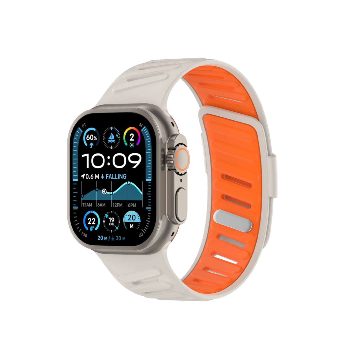 Newface Apple Watch Ultra 49mm Twin Silikon Kordon - Beyaz-Turuncu