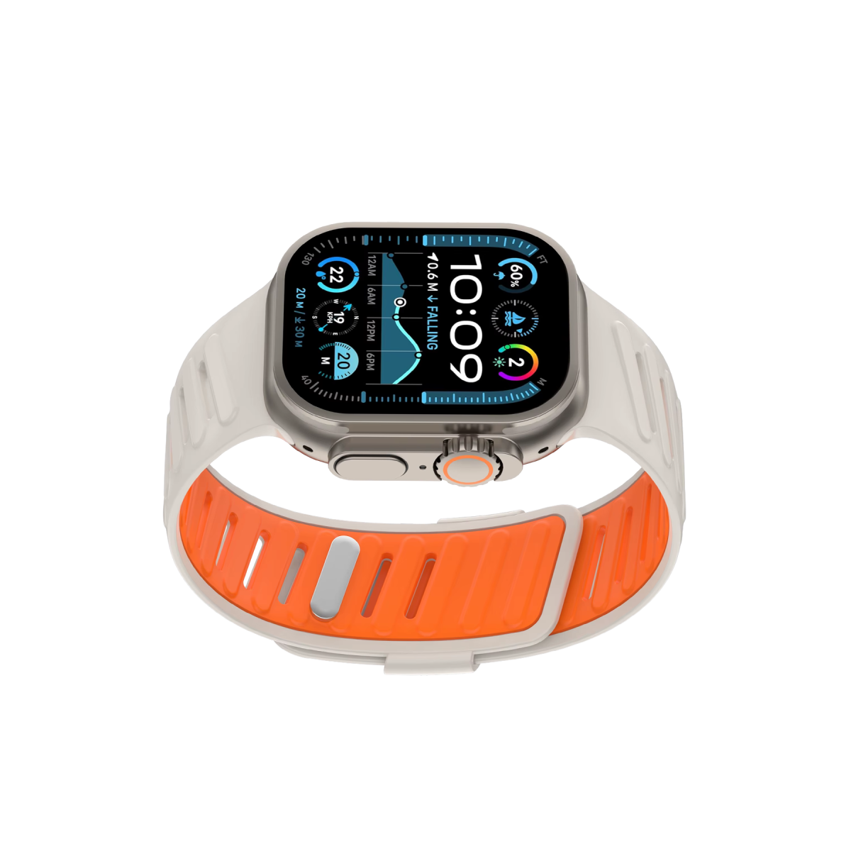 Apple Watch Ultra 49mm Twin Silikon Kordon - Beyaz-Turuncu