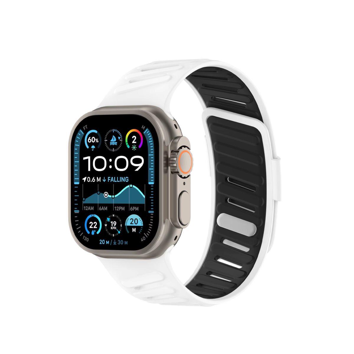 Newface Apple Watch Ultra 49mm Twin Silikon Kordon - Beyaz-Siyah