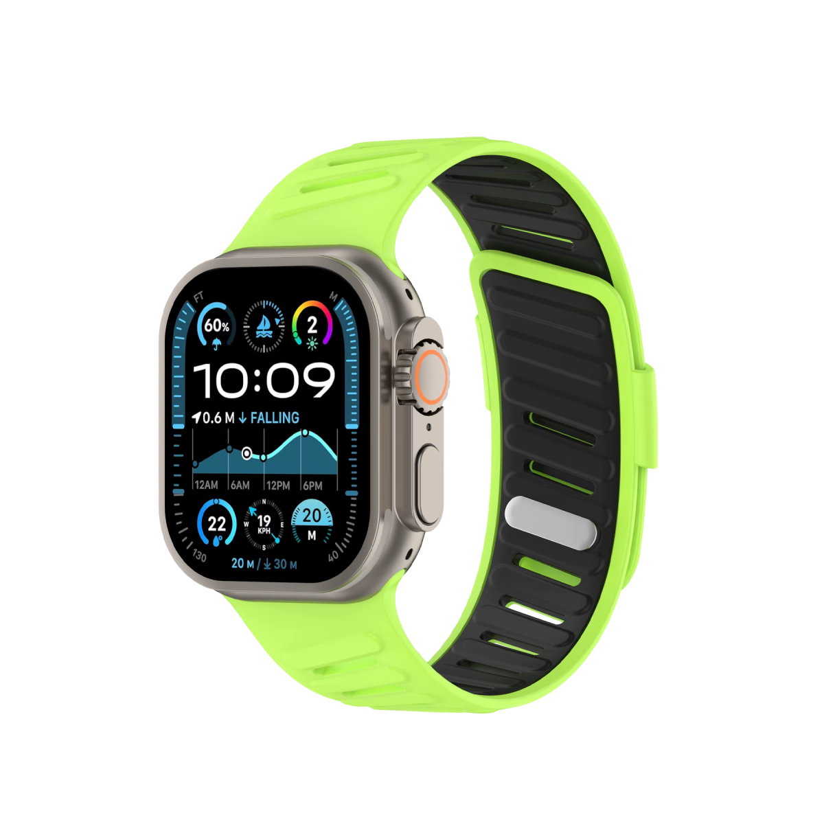 Newface Apple Watch Ultra 49mm Twin Silikon Kordon - Yeşil-Siyah