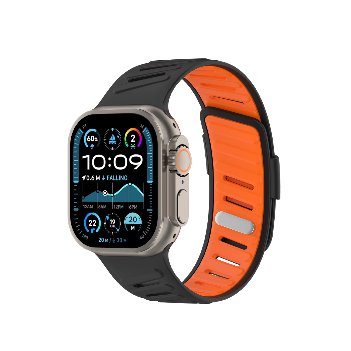 Newface Apple Watch Ultra 49mm Twin Silikon Kordon - Siyah-Turuncu
