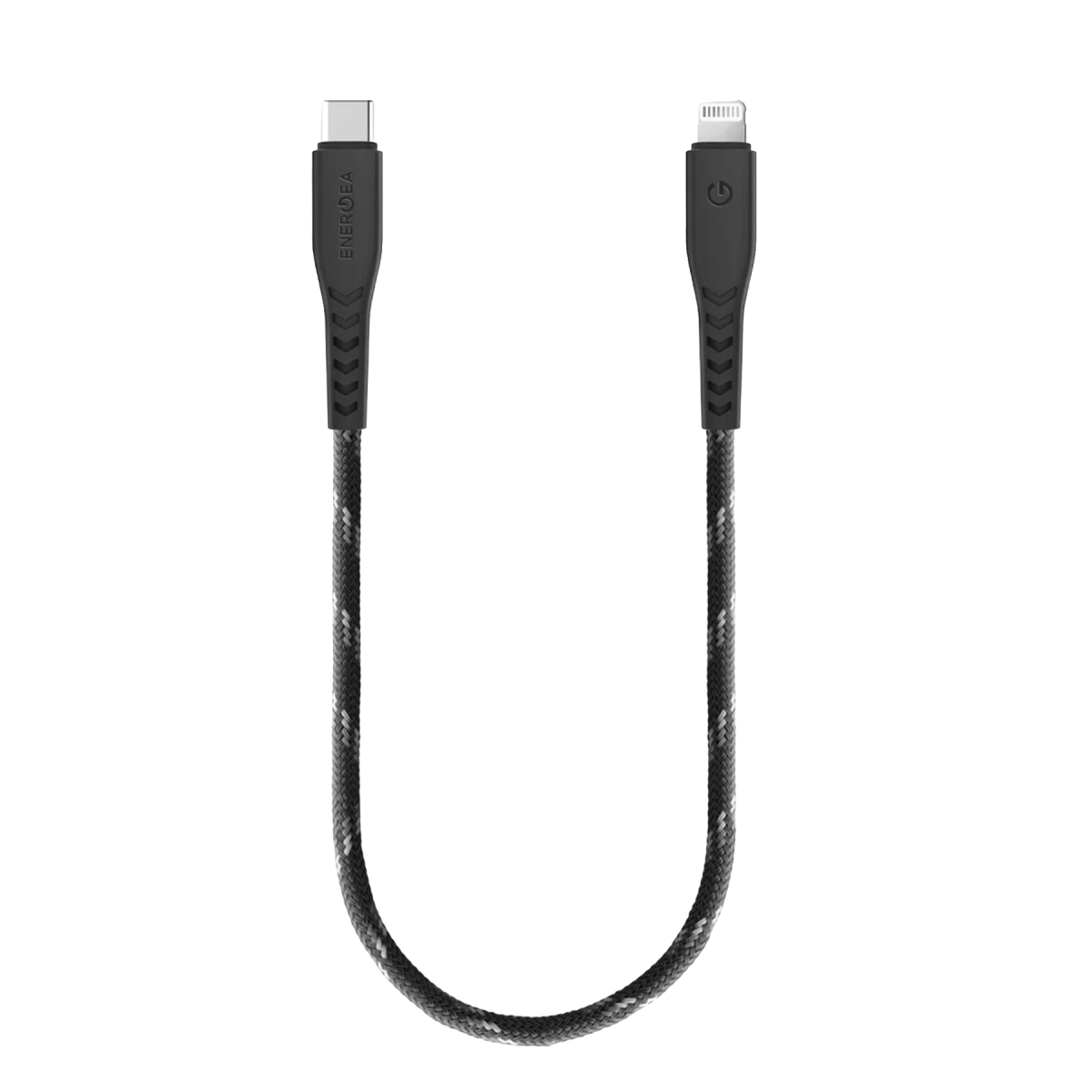 Energea NyloFlex 30cm MFi Sertifikalı Type-C to Lightning Hızlı Şarj Data Kablosu - Siyah