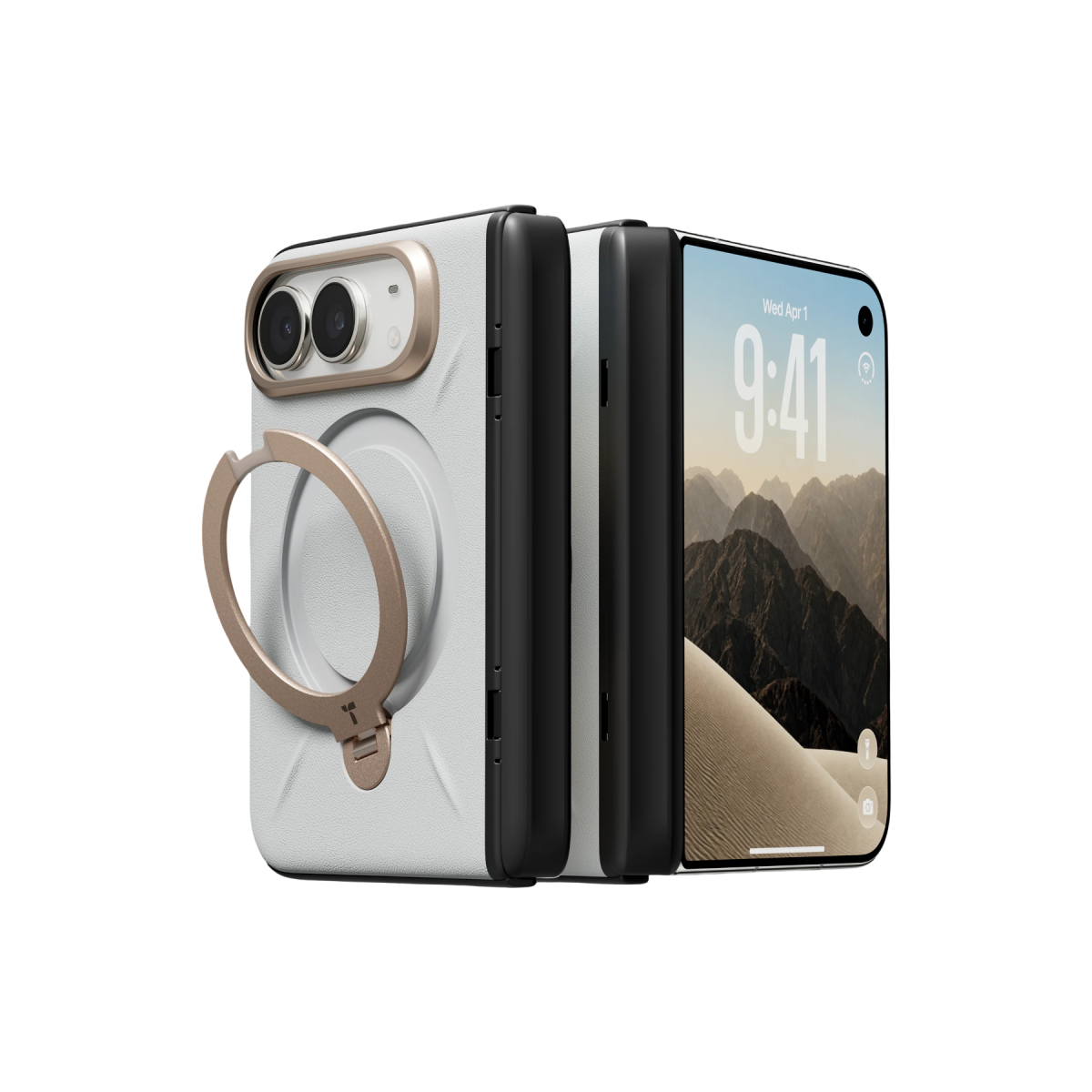 Torras Apple iPhone Duo O Stand Spin VegSkin Serisi Magsafe Kılıf - Beyaz
