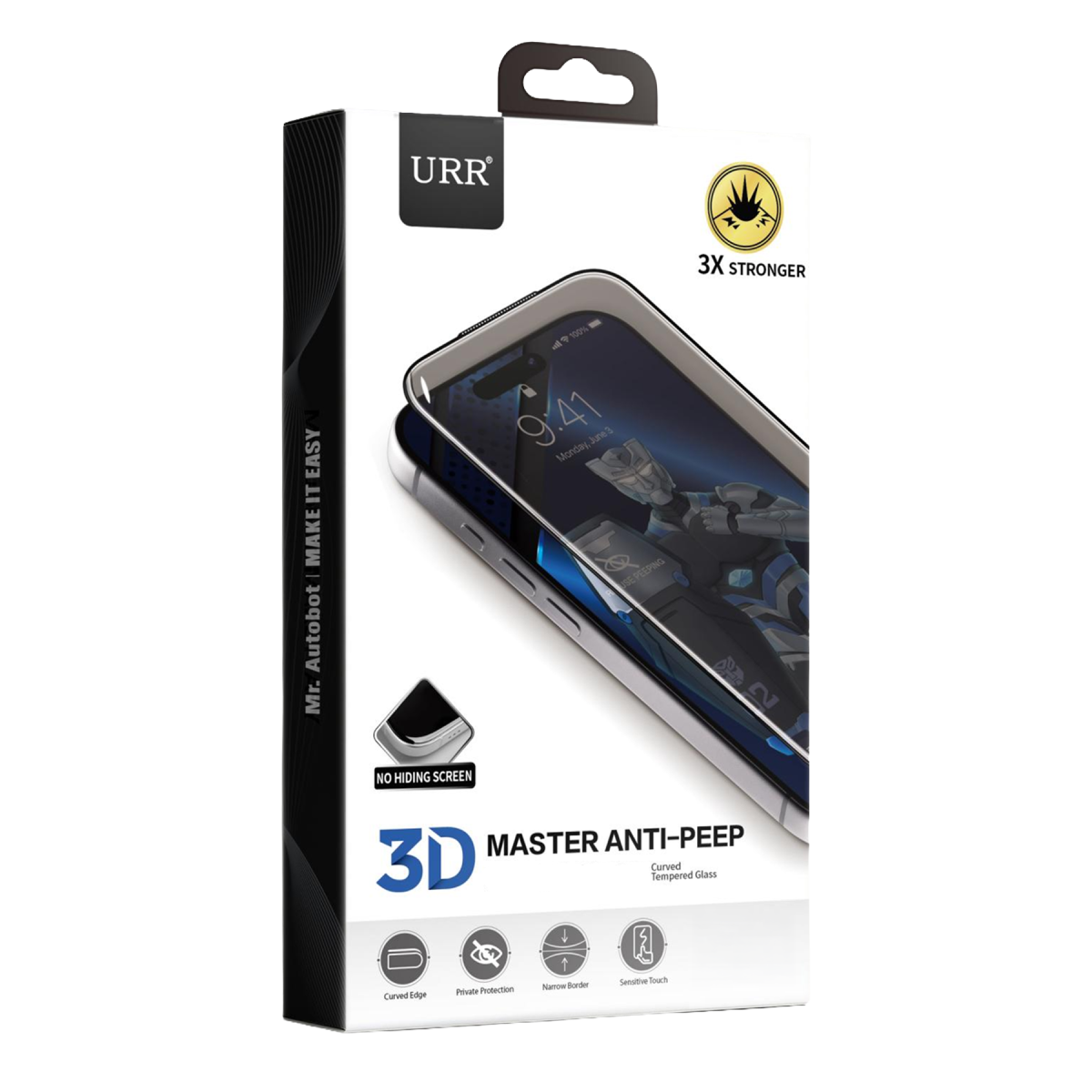URR Apple iPhone 18 Pro 3D Anti-Peep Curved Hayalet Cam Ekran Koruyucu - Siyah
