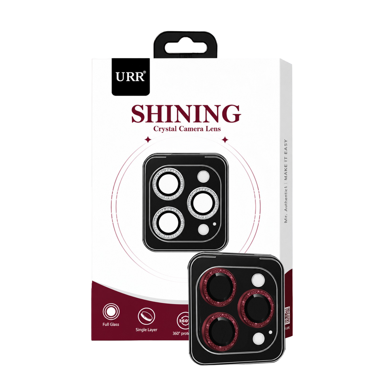 URR Apple iPhone 18 Pro Max Shining Crystal Kamera Lens Koruyucu - Bordo