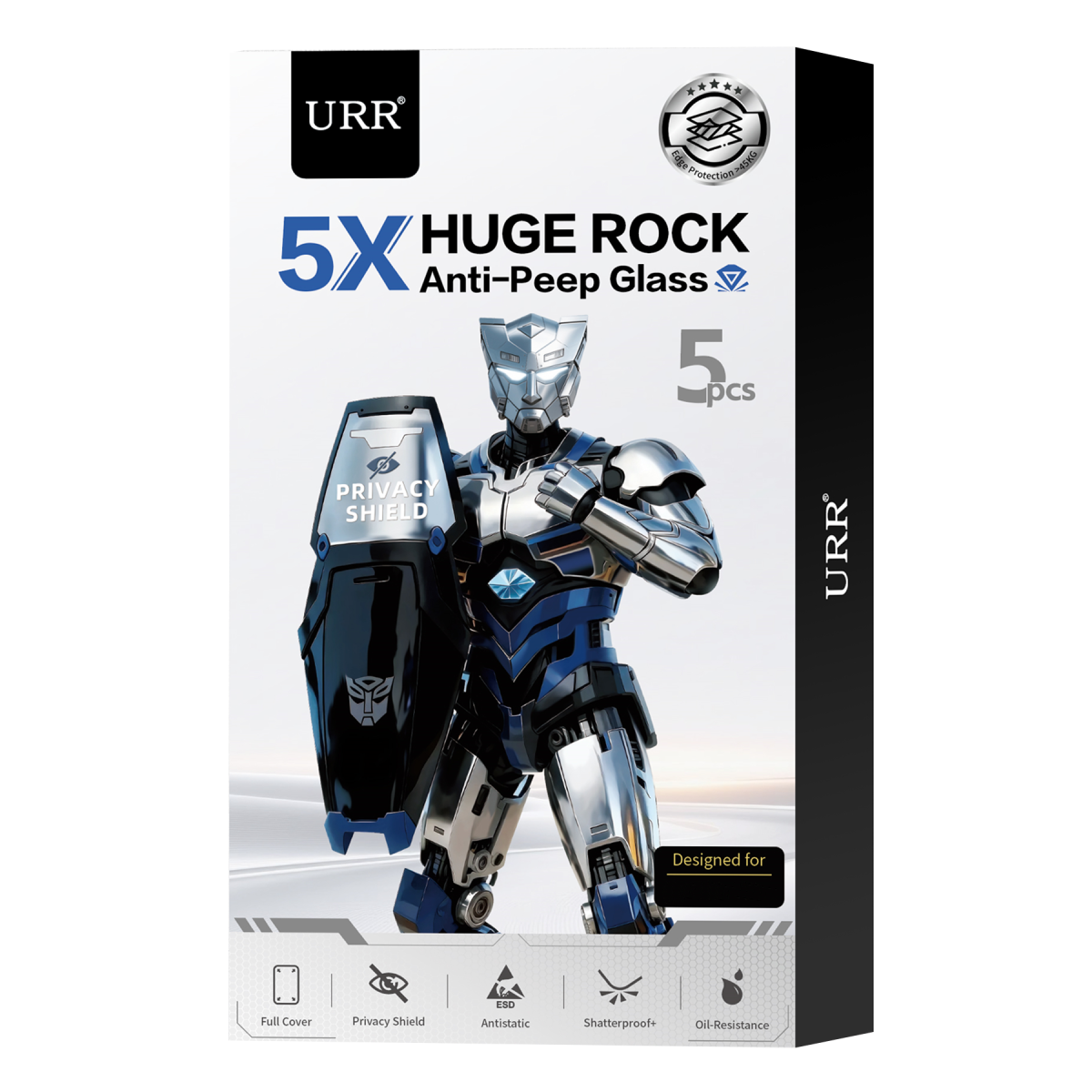 URR Apple iPhone 18 Pro Huge Rock 5X Anti-Peep 5li Hayalet Ekran Koruyucu - Siyah