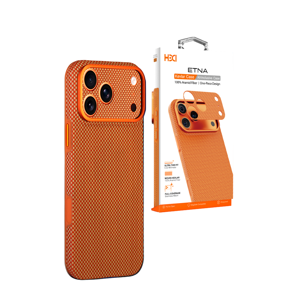 HDD Apple iPhone 18 Pro HBC-439 Etna Kevlar Magsafe Kapak Lens Filmi Seti - Turuncu