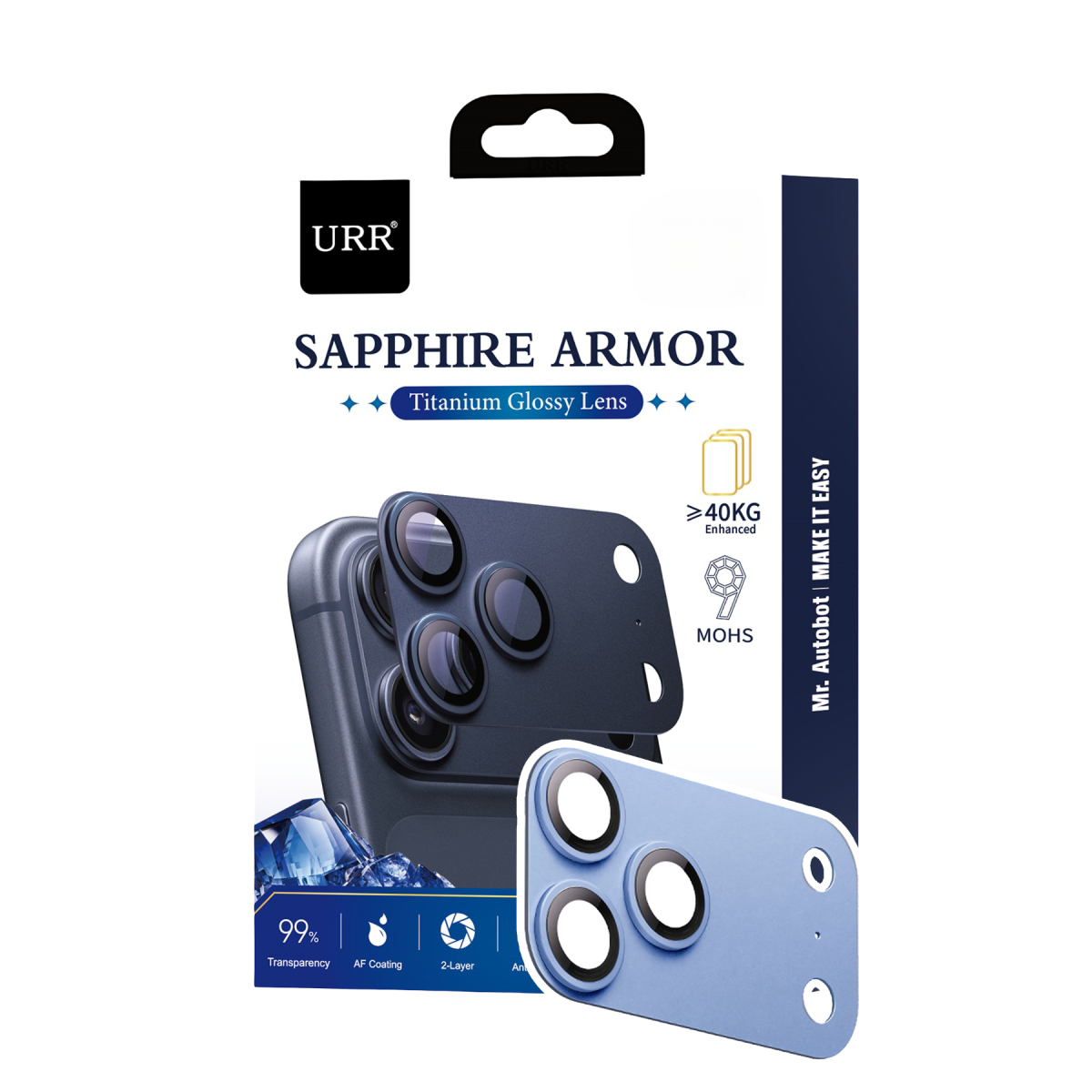URR Apple iPhone 18 Pro Max Sapphire Armor Kamera Lens Koruyucu - Açık Mavi